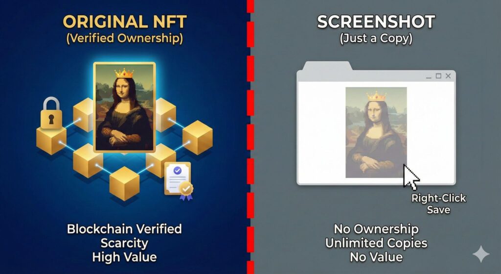 NFT Nedir? NFT ownership versus digital copy comparison
