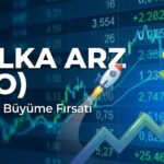 Borsa verileri ve yükselen grafik arka planı üzerinde roket ve para ağacı illüstrasyonu bulunan, 'HALKA ARZ (IPO) Borsada Büyüme Fırsatı' yazılı makale kapak görseli. Halka Arz Nedir