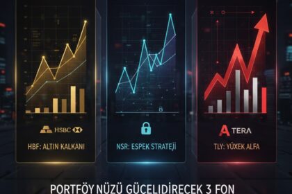 HBF, NSR ve TLY yatırım fonları analizini içeren; altın, esnek strateji ve yüksek alfa getirili fon grafiklerinin yer aldığı teknolojik portföy yönetim görselleri.