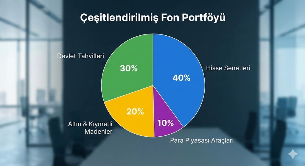 Çeşitlendirilmiş fon portföyünü anlatan bir grafiksel daire - Yatırım Fonları Ne Kadar Kazandırır