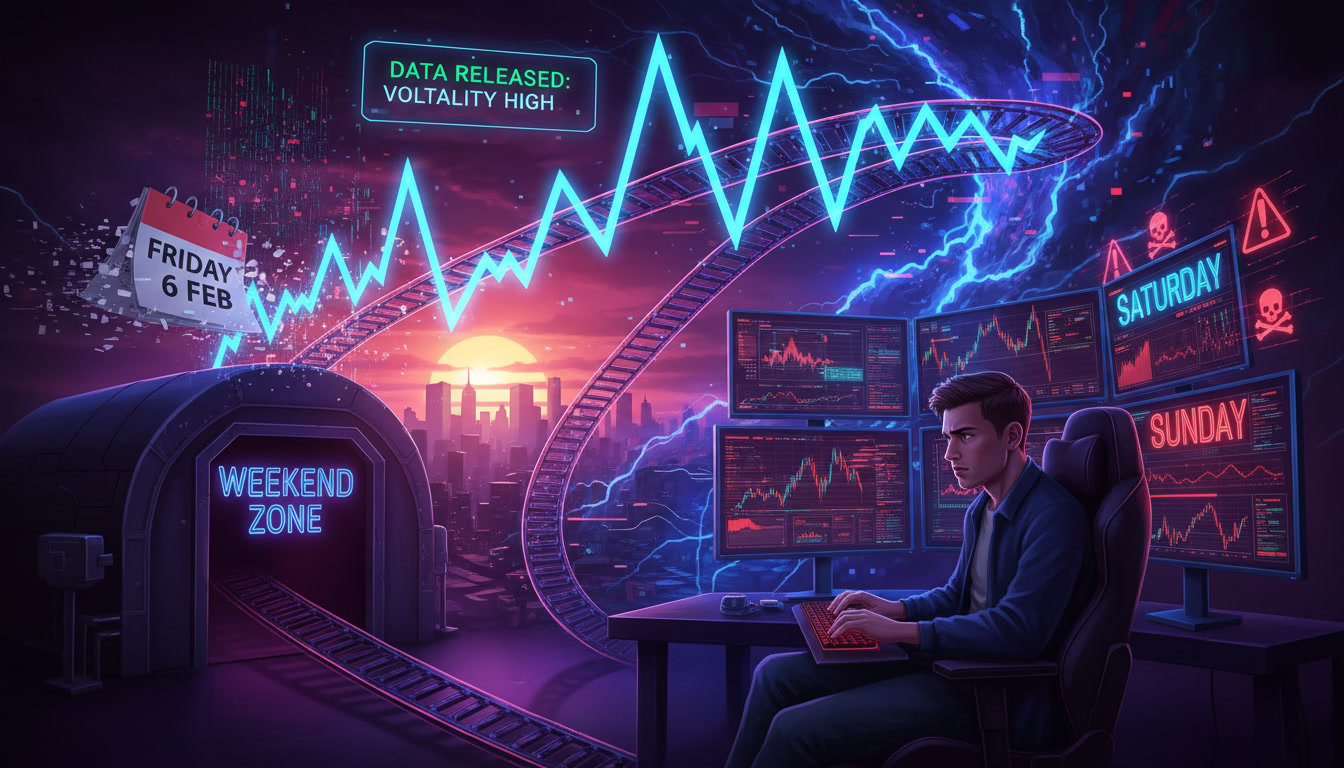 ABD Tarım Dışı İstihdam Verisi Sonuçları Açıklandı! ABD İstihdam Verisi Sonrası Kripto Piyasası başlıklı makale görseli. Merkezde verinin yarattığı keskin fiyat hareketini gösteren bir grafik ve bu grafiğin 'Hafta Sonu Bölgesi